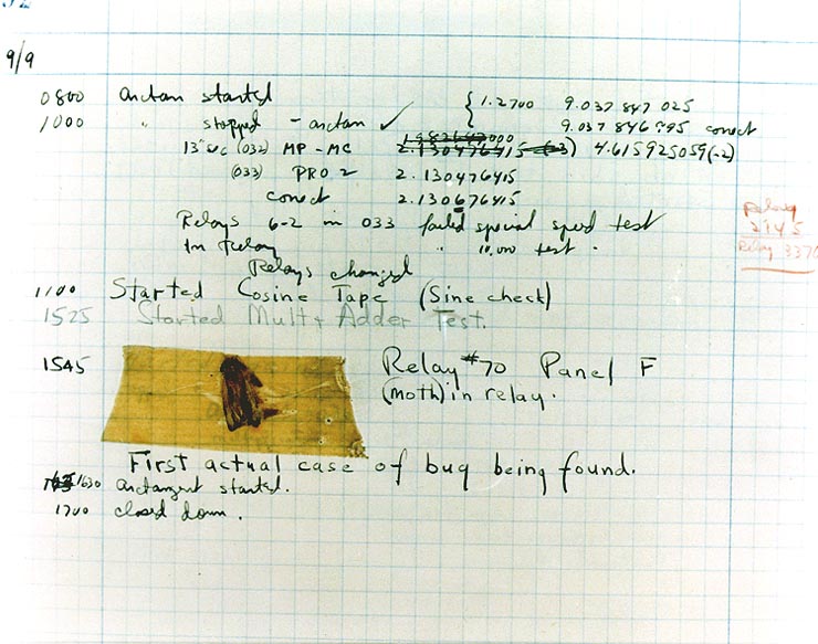 Journal image of first actual computer bug