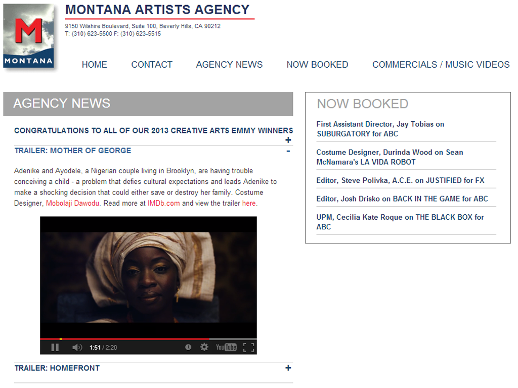 Montana Artists Agency - Detail Page with Inline Video Playback