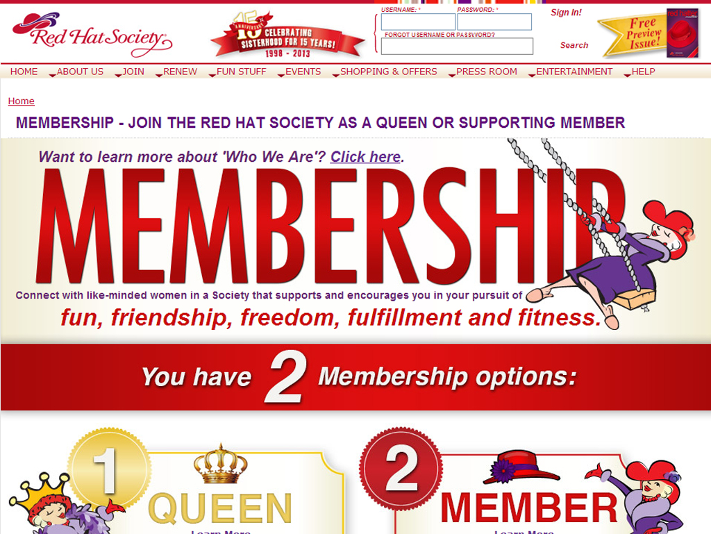Red Hat Society - Membership page