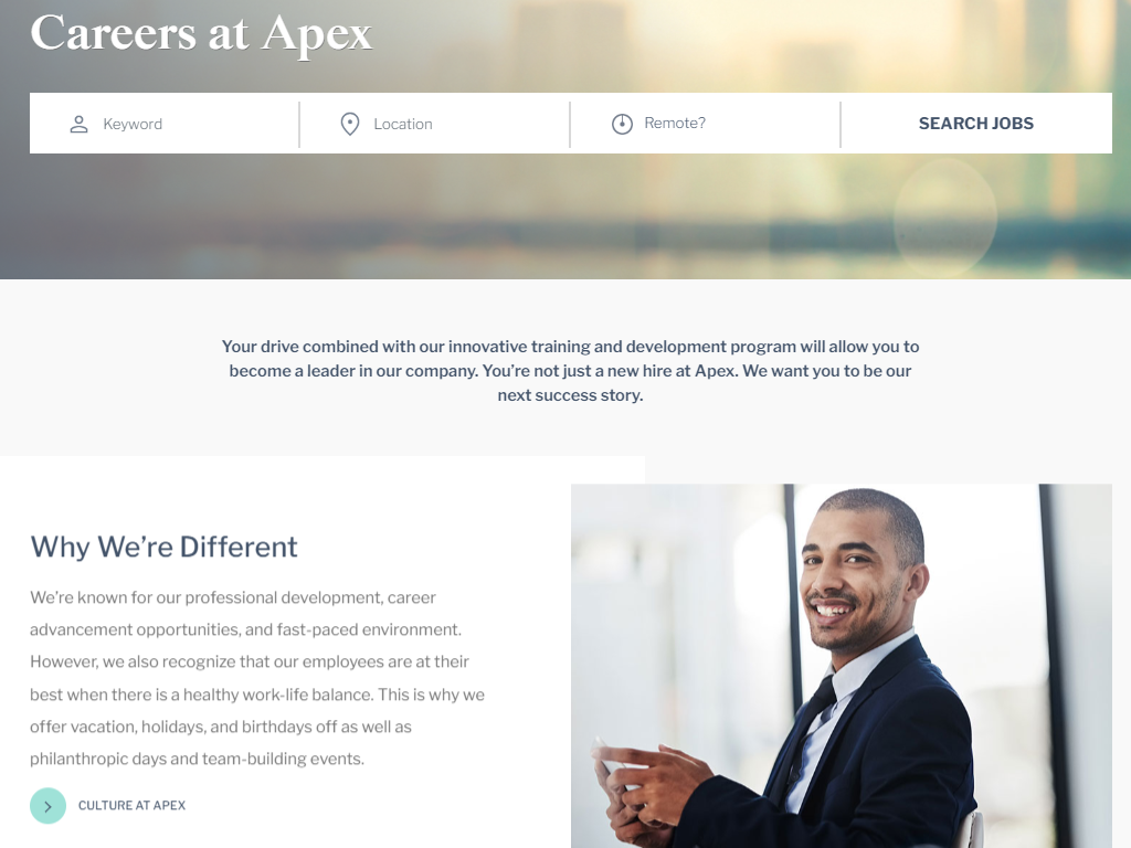 Apex Systems job search page