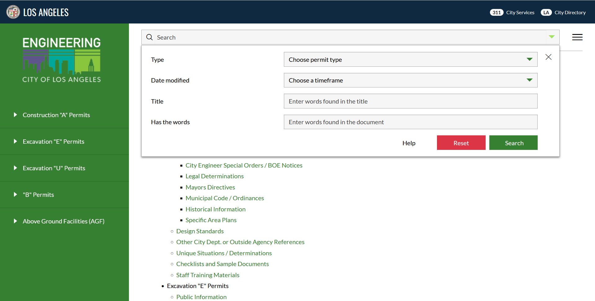 Bureau of Engineering Sitemap and Solr Search